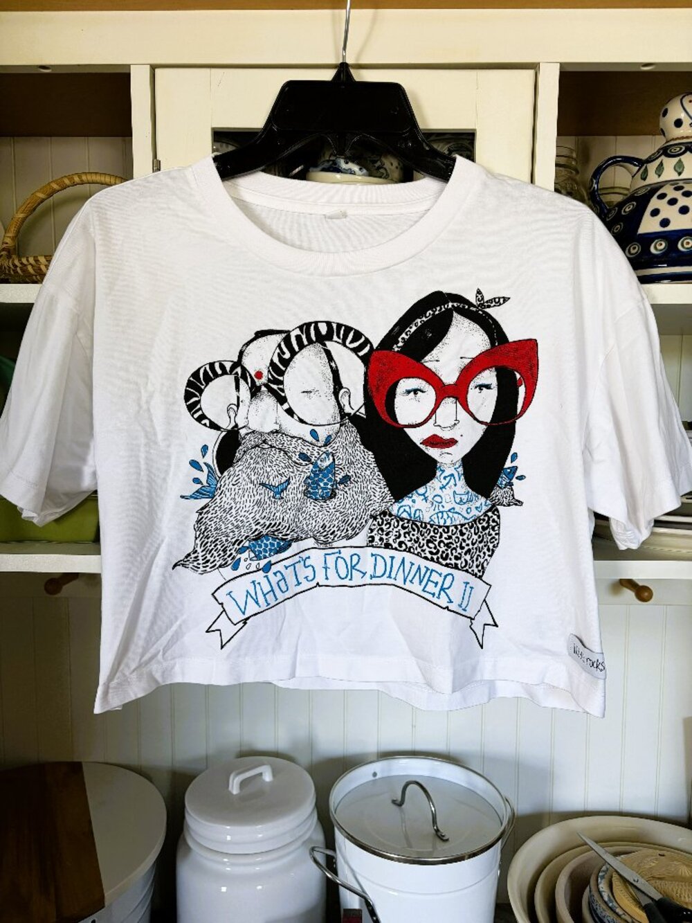 Little Rocks Cropped T-Shirt M What's for Dinner II Funky/Quirky Made in Greece - Picture 2 of 6